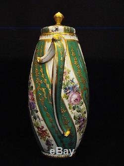 French Porcelain Hand Painted Floral & Gilt Chocolate Pot Vase Blue Sevres Louis