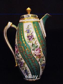 French Porcelain Hand Painted Floral & Gilt Chocolate Pot Vase Blue Sevres Louis