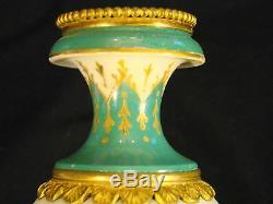 French Porcelain Ormolu Mounted Signed Hand Painted Vase Blue Sevres Louis Mark