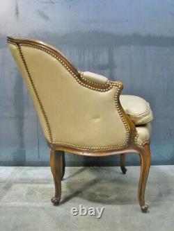 French Rococo Louis XV Leather Chair by Whittemore-Sherrill in Mahogany Frame