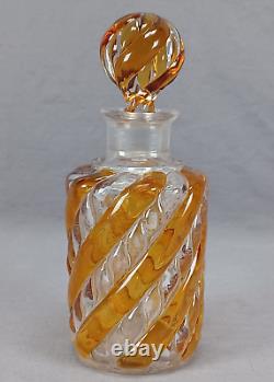 French Saint Louis Amber & Clear Serpentine Swirl Perfume Cologne Bottle C. 1900