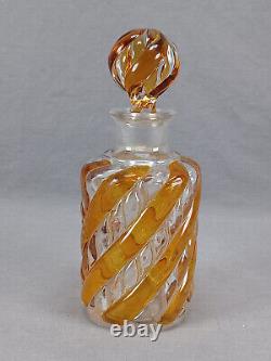 French Saint Louis Amber & Clear Serpentine Swirl Perfume Cologne Bottle C. 1900