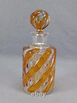 French Saint Louis Amber & Clear Serpentine Swirl Perfume Cologne Bottle C. 1900