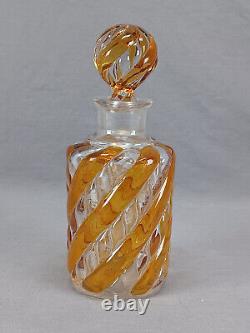 French Saint Louis Amber & Clear Serpentine Swirl Perfume Cologne Bottle C. 1900