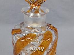 French Saint Louis Amber & Clear Serpentine Swirl Perfume Cologne Bottle C. 1900