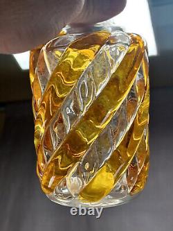 French Saint Louis Amber & Clear Serpentine Swirl Perfume Cologne Bottle C. 1900