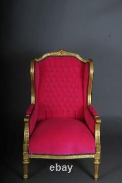 French Side Wings Chair/Chair Louis XVI, Pink Velvet B-Mu-4