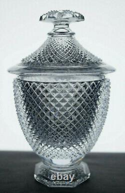 French St Louis Pressed Flint Glass Diamond Bevels Pattern Sugar Sucrier C. 1840