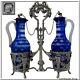 French Sterling Silver Oil & Vinegar Cruet Set Baccarat Cobalt Blue Louis Xvi