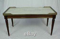 French Vintage Louis XVI Style Marble Top Brass Gallery Coffee Table