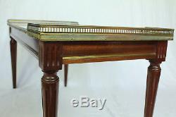 French Vintage Louis XVI Style Marble Top Brass Gallery Coffee Table