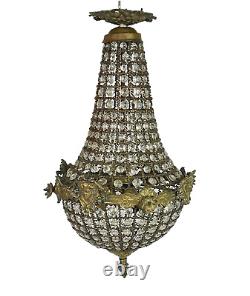 French antique bronze crystal Montgolfier balloon Chandelier 1910-1920's rewired