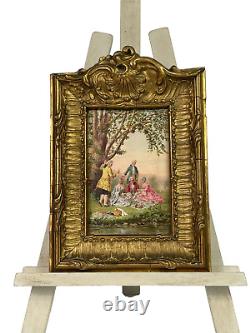 French antique oil painting panel /signed & in Louis XV frame The Picnic superb