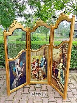 Gilded Splendor 1990s French Louis XVI Room Divider in Beech with Scenic Motifs