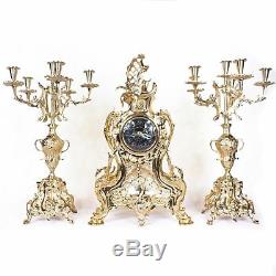 Gold Plated Brass Clock Set French Style Louis Xv Hand Made