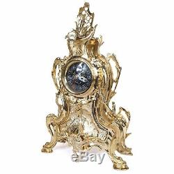 Gold Plated Brass Clock Set French Style Louis Xv Hand Made