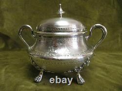 Gorgeous 19th c french sterling guilloche silver sugar bowl Tetard Louis XVI st