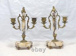 Gorgeous Antique Bronze PAIR French Louis XVI Candlestick Candelabra Marble 19TH