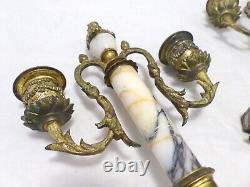 Gorgeous Antique Bronze PAIR French Louis XVI Candlestick Candelabra Marble 19TH