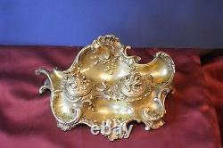 Gorgeous Antique Gilt Bronze Ormolu French Rococo Louis XV Twin Inkstand