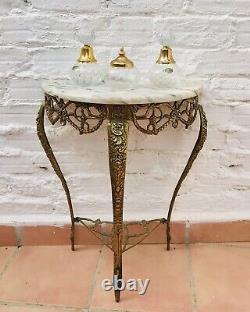 Gorgeous Antique Marble Top and Bronze Accent Table, French Louis XVI 26 x 22
