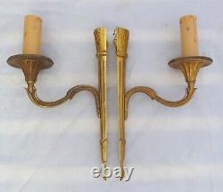 Gorgeous Fine Antique PAIR French LOUIS XVI Wall Light Sconce Gilded Bronze 1930