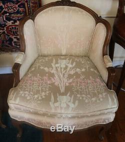 Gorgeous Pair French Carved French Louis XV Bergere Lounge Club Chairs C1920s