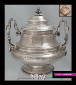 HARLEUX ANTIQUE 1890s FRENCH STERLING SILVER SUGAR BOWL LOUIS XVI Acanthus 645g