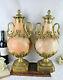 Huge Pair Xl French Onyx Marble Swan Louis Xvi Bronze Ornament Urns Vases 1920