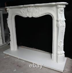 Hand Carved French style White Louis marble fireplace mantel, marble mantle