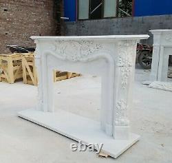 Hand Carved French style white Louis marble fireplace mantel, marble mantle