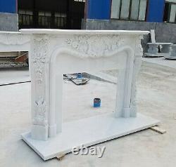 Hand Carved French style white Louis marble fireplace mantel, marble mantle