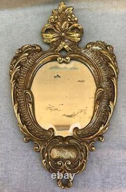 Heavy antique french gilded bronze mirror 19th century Louis XVI style 7lb