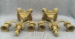 Heavy antique pair of french gilded bronze candlesticks 19th century Louis XVI