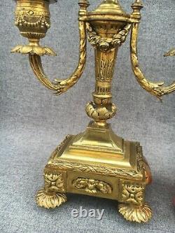 Heavy antique pair of french gilded bronze candlesticks 19th century Louis XVI