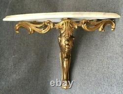 Heavy vintage french 1960's corner shelf marble and brass Louis XV style 8 lb