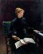 Huge 19th Century French Impressionist Piano Lesson Lady Portrait Louis Tribout