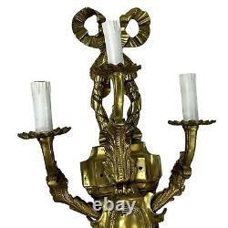 Huge Vintage French Louis XVI Style Brass Wall Sconce Ribbon 38 5 Light