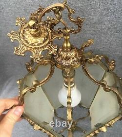 Huge antique french lantern chandelier early 1900's brass Louis XV style 8lb