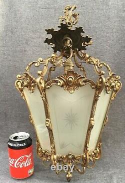 Huge antique french lantern chandelier early 1900's brass Louis XV style 8lb