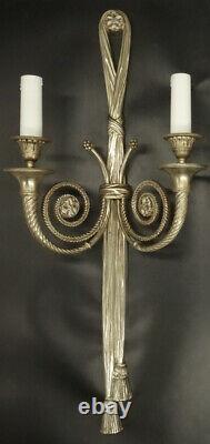 Imposing Pair Of Sconces Louis XVI Style Silver Bronze French Antique