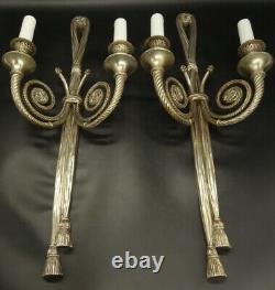 Imposing Pair Of Sconces Louis XVI Style Silver Bronze French Antique