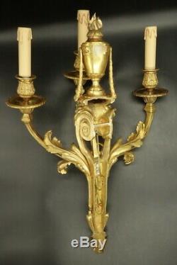 Imposing Pair Of Sconces, Ram Heads, Louis XVI Style Bronze French Antique
