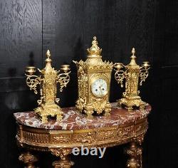 Japy Freres Antique French Louis XVI Gilt Bronze Clock Set