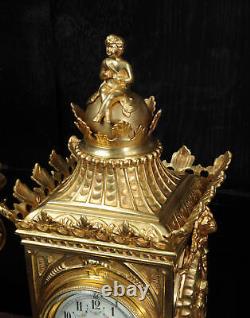 Japy Freres Antique French Louis XVI Gilt Bronze Clock Set