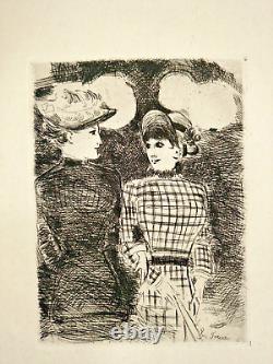 Jean-Louis Forain French Impressionist Etching Two Women At Dance Ball Paris Wow