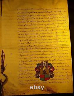 KING LOUIS XV Signed REDISCOVERED PATENT Ennoblement Coat of Arms Painted 1755
