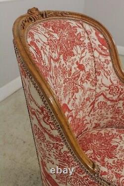 L59002EC French Louis XV Toile Print Upholstered Chair w. Down Seat