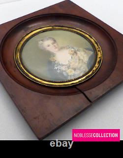 LARGE 3.42 in. ANTIQUE 19th CENT. FRENCH MINIATURE HAND PAINTED PORTRAIT SIGNED