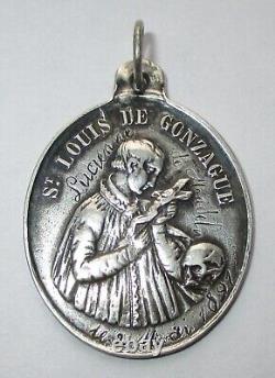 LARGE 5.6g Dated 1893 ANTIQUE FRENCH STERLING SILVER SAINT LOUIS RELIGIOUS MEDAL